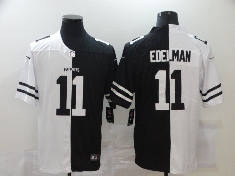 Men New England Patriots #11 Edelman Black white Half version 2020 Nike NFL Jerseys->oakland raiders->NFL Jersey
